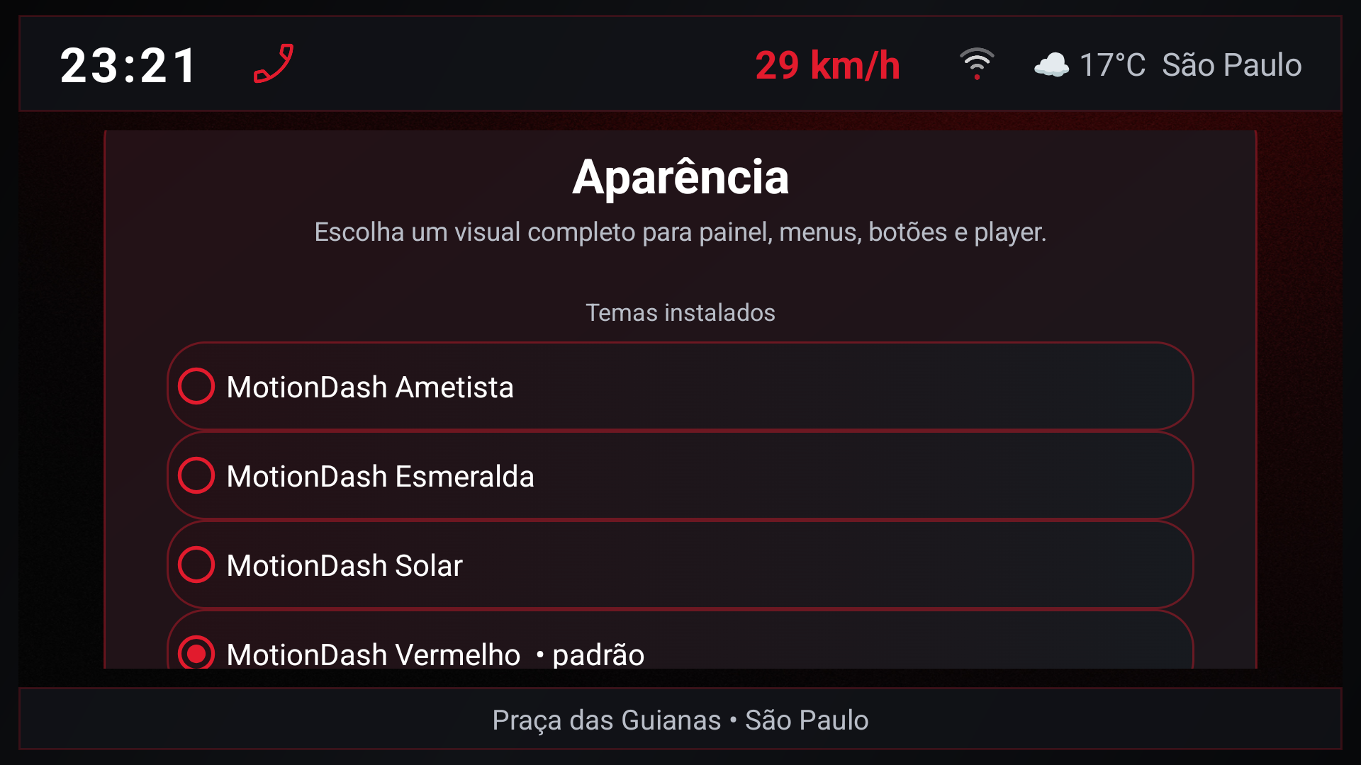 Tela Aparência do MotionDash