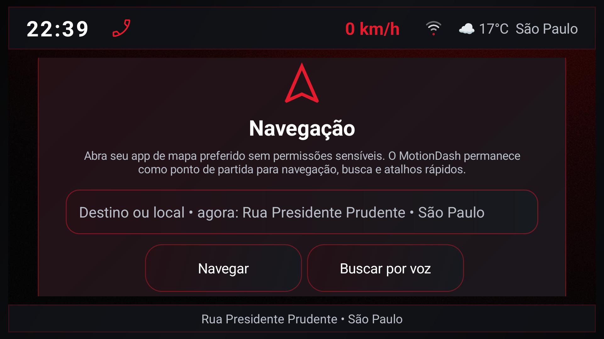 Tela Navegação do MotionDash