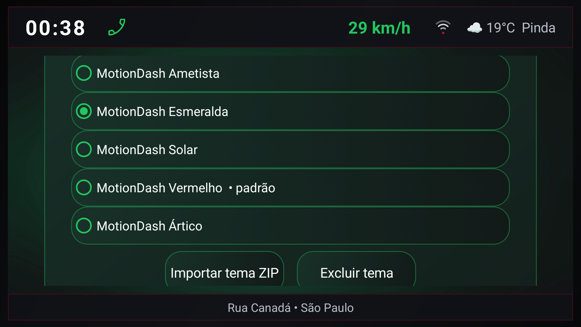 Tela Aparência do MotionDash
